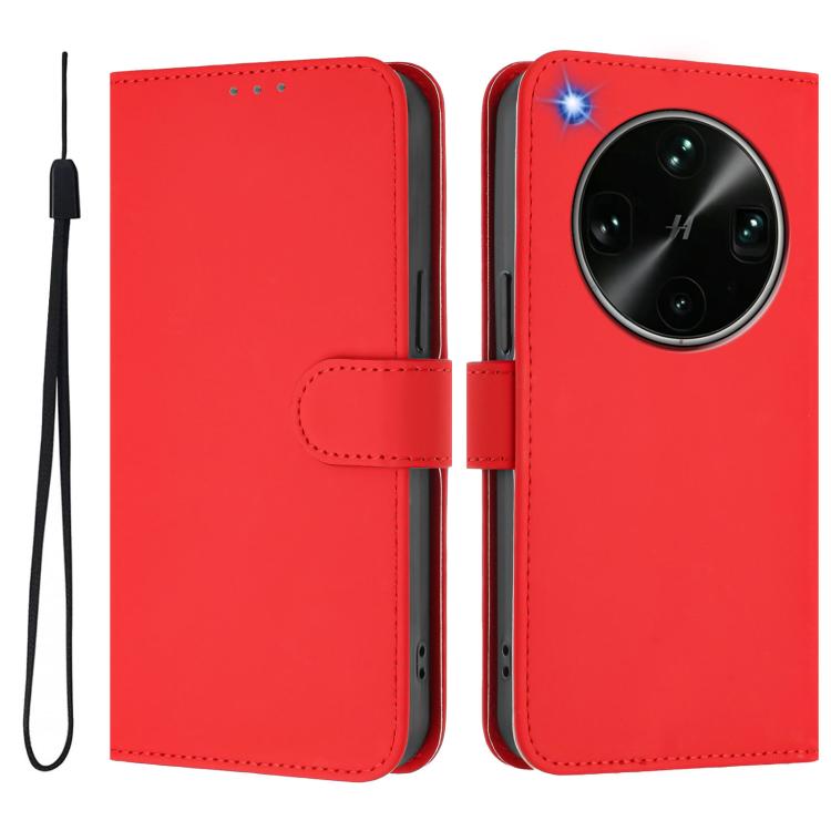 For OPPO Find X9 Ultra Skin Feel Solid Color Leather Phone Case with Lanyard