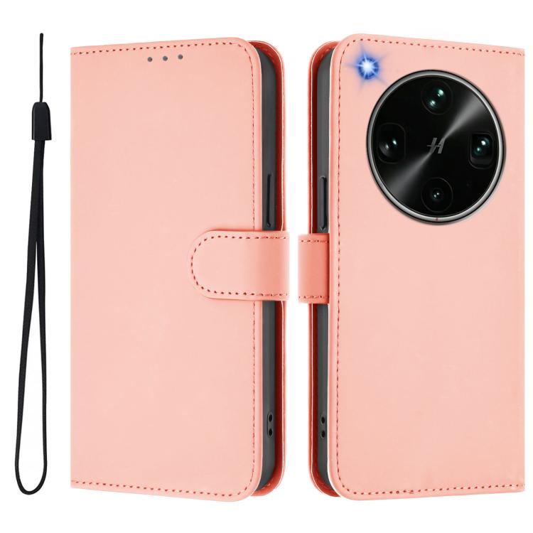 For OPPO Find X9 Ultra Skin Feel Solid Color Leather Phone Case with Lanyard