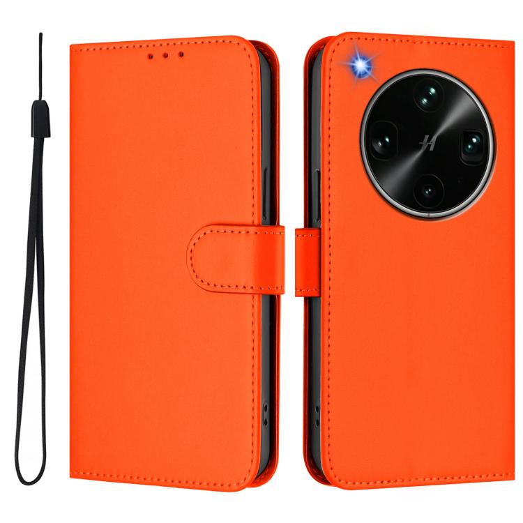 For OPPO Find X9 Ultra Skin Feel Solid Color Leather Phone Case with Lanyard