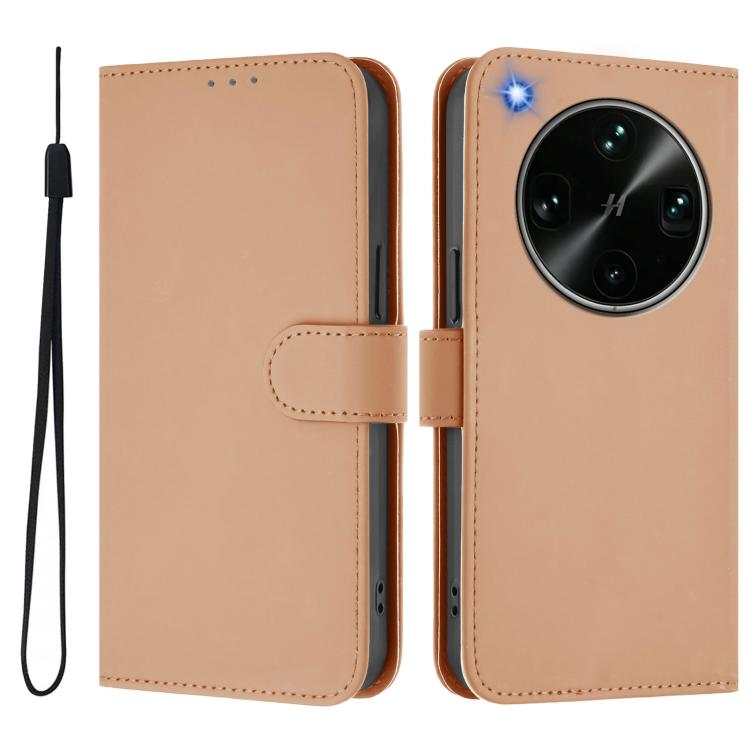 For OPPO Find X9 Ultra Skin Feel Solid Color Leather Phone Case with Lanyard