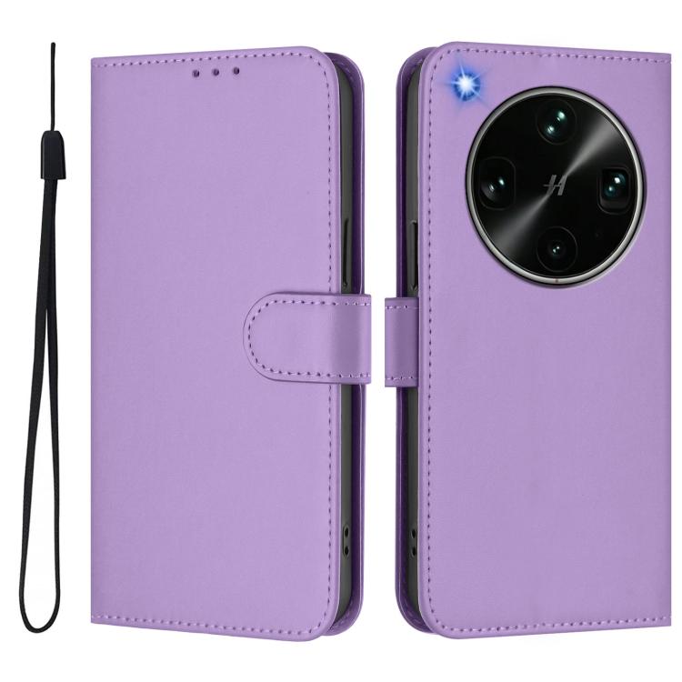 For OPPO Find X9 Ultra Skin Feel Solid Color Leather Phone Case with Lanyard