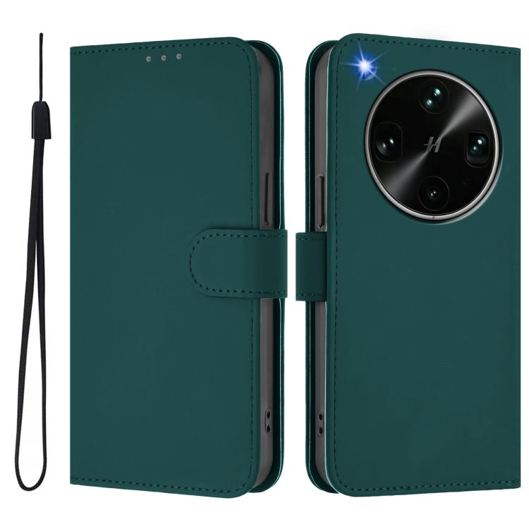 For OPPO Find X9 Ultra Skin Feel Solid Color Leather Phone Case with Lanyard