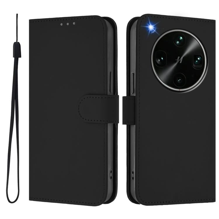 For OPPO Find X9 Ultra Skin Feel Solid Color Leather Phone Case with Lanyard
