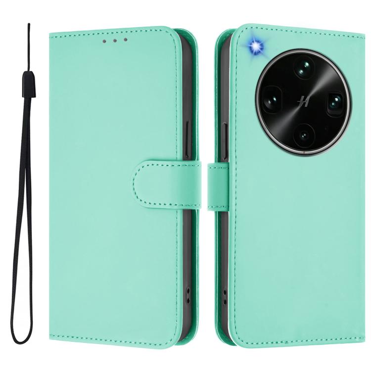 For OPPO Find X9 Ultra Skin Feel Solid Color Leather Phone Case with Lanyard