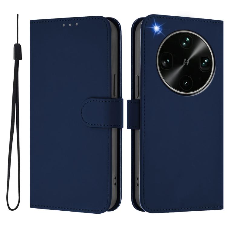 For OPPO Find X9 Ultra Skin Feel Solid Color Leather Phone Case with Lanyard