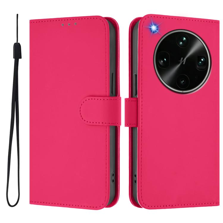 For OPPO Find X9 Ultra Skin Feel Solid Color Leather Phone Case with Lanyard