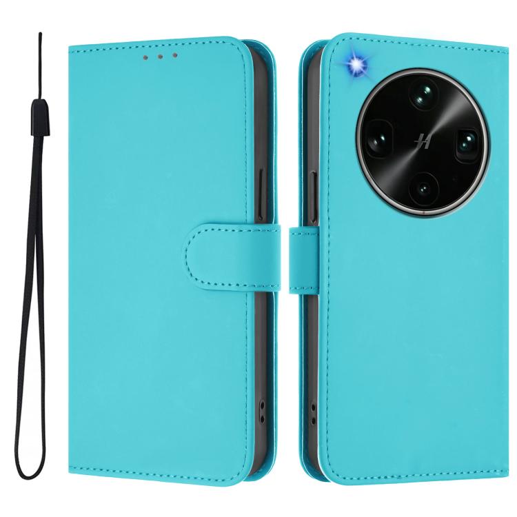 For OPPO Find X9 Ultra Skin Feel Solid Color Leather Phone Case with Lanyard