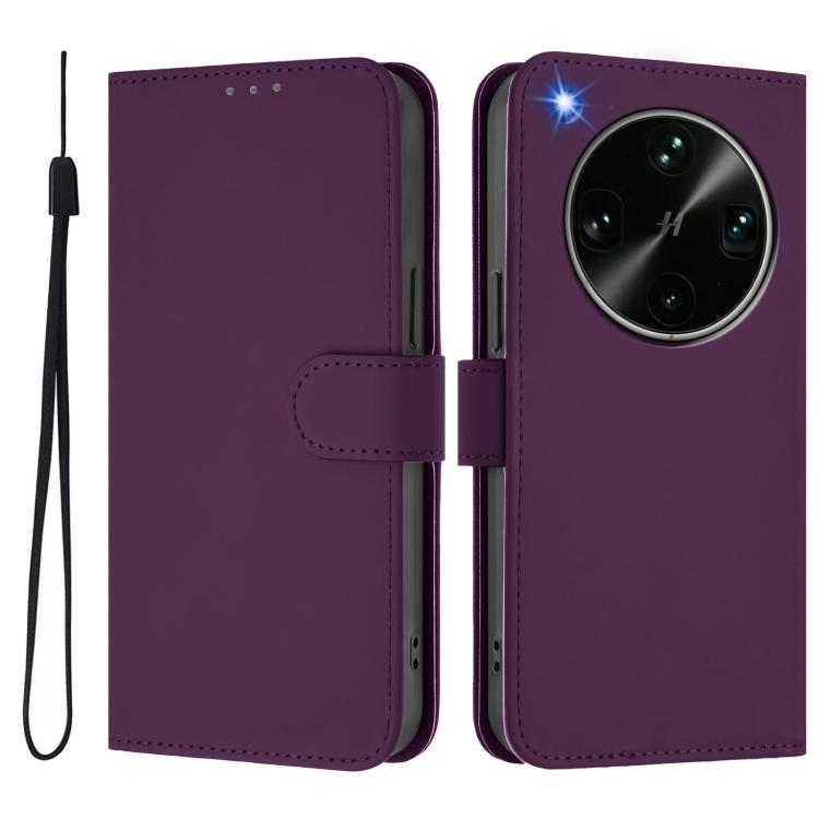 For OPPO Find X9 Ultra Skin Feel Solid Color Leather Phone Case with Lanyard