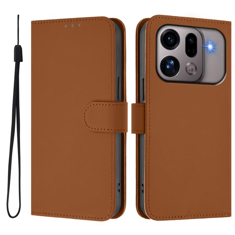 For OPPO Find X9s Pro 5G Skin Feel Solid Color Leather Phone Case with Lanyard