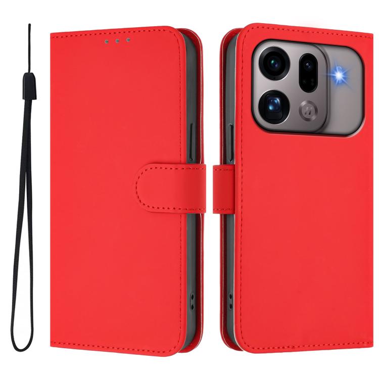 For OPPO Find X9s Pro 5G Skin Feel Solid Color Leather Phone Case with Lanyard