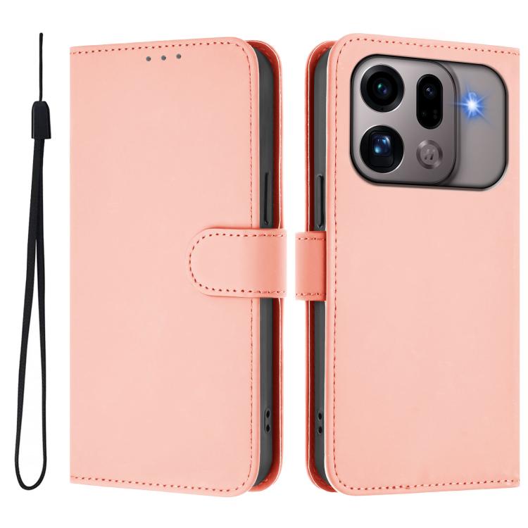 For OPPO Find X9s Pro 5G Skin Feel Solid Color Leather Phone Case with Lanyard