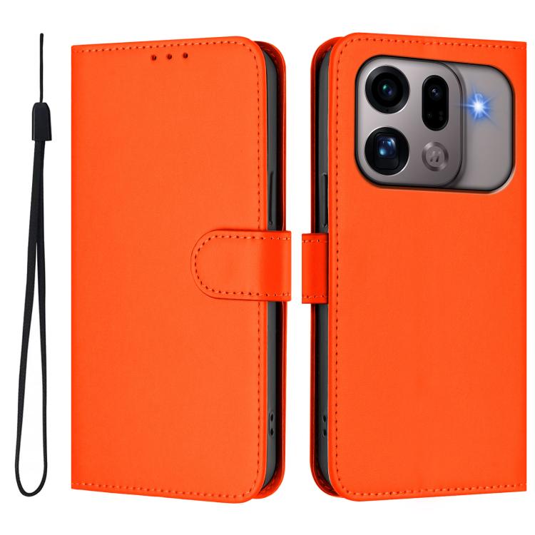For OPPO Find X9s Pro 5G Skin Feel Solid Color Leather Phone Case with Lanyard