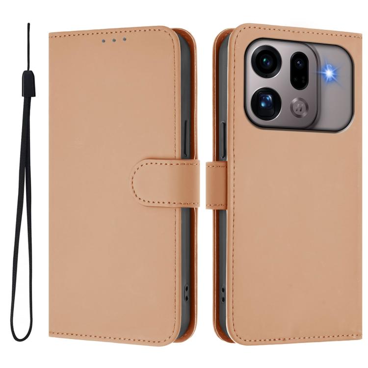 For OPPO Find X9s Pro 5G Skin Feel Solid Color Leather Phone Case with Lanyard