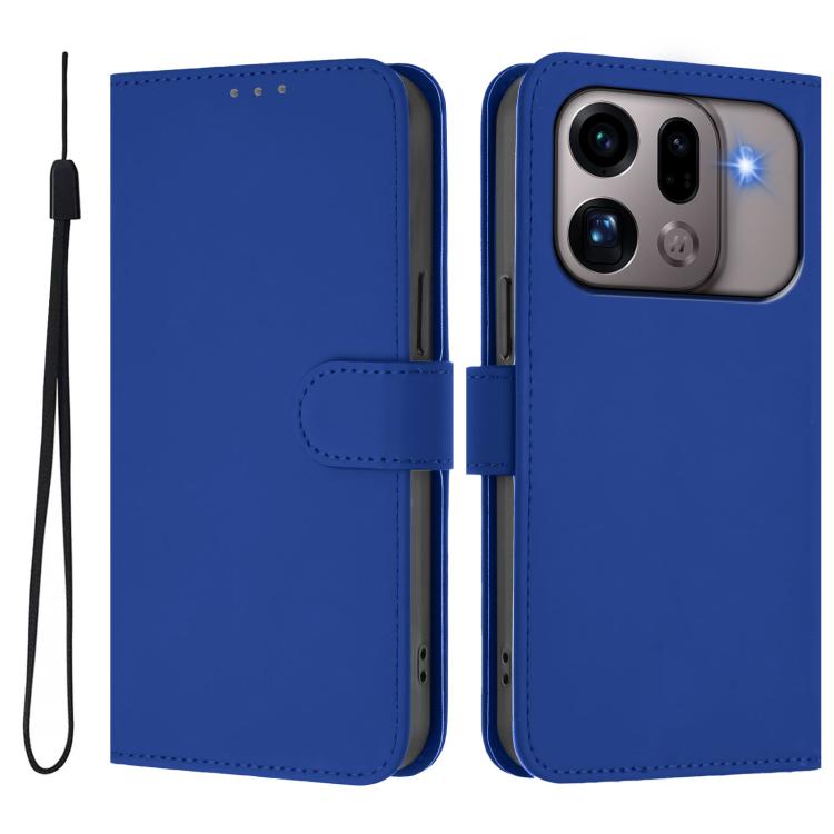 For OPPO Find X9s Pro 5G Skin Feel Solid Color Leather Phone Case with Lanyard
