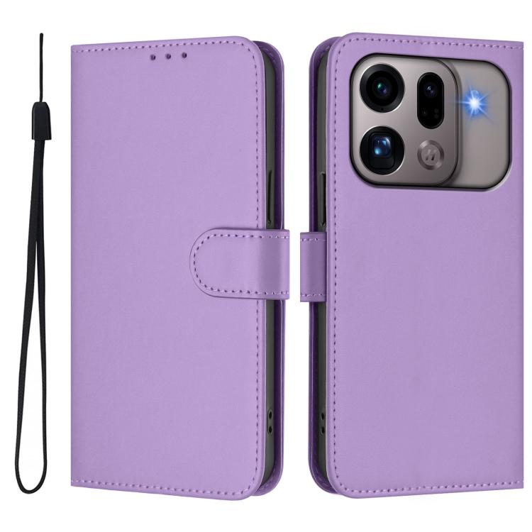 For OPPO Find X9s Pro 5G Skin Feel Solid Color Leather Phone Case with Lanyard