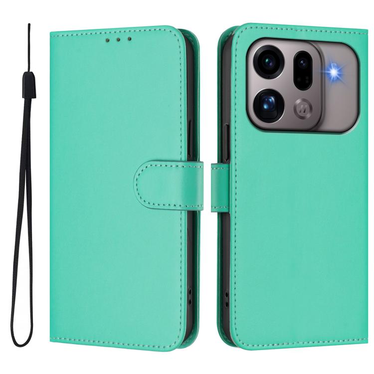 For OPPO Find X9s Pro 5G Skin Feel Solid Color Leather Phone Case with Lanyard