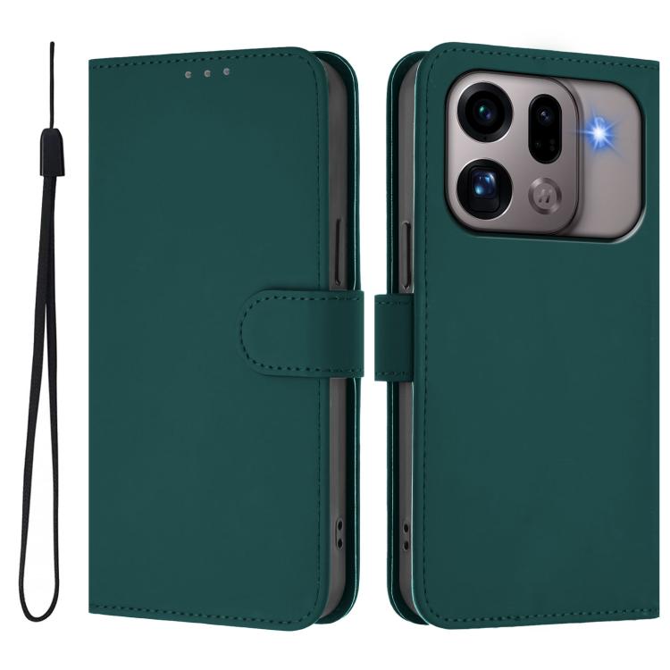 For OPPO Find X9s Pro 5G Skin Feel Solid Color Leather Phone Case with Lanyard