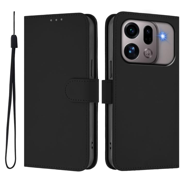 For OPPO Find X9s Pro 5G Skin Feel Solid Color Leather Phone Case with Lanyard