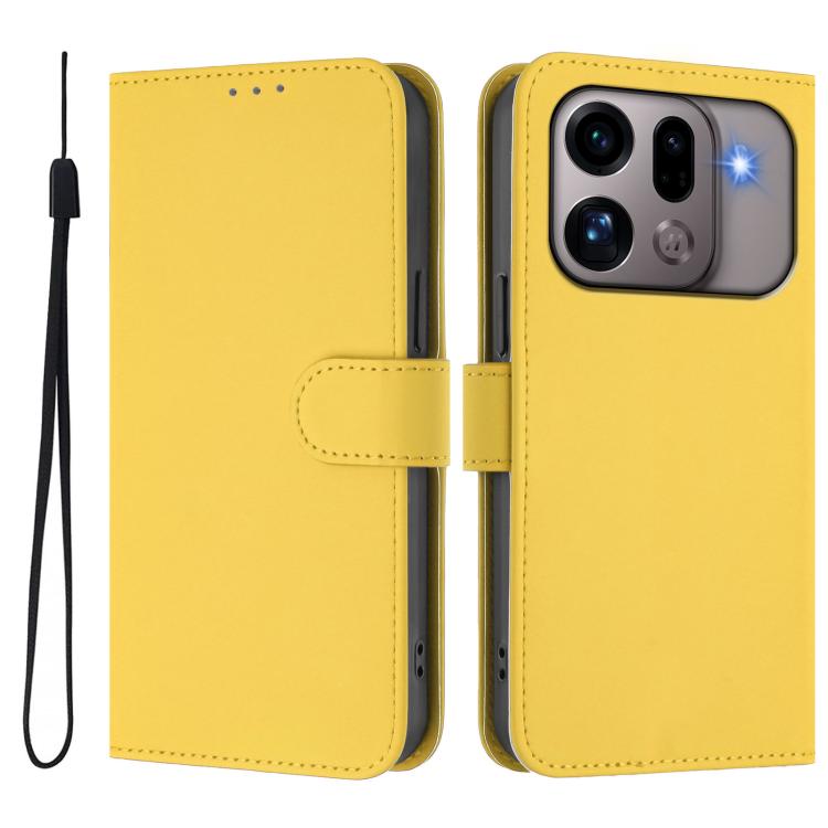 For OPPO Find X9s Pro 5G Skin Feel Solid Color Leather Phone Case with Lanyard