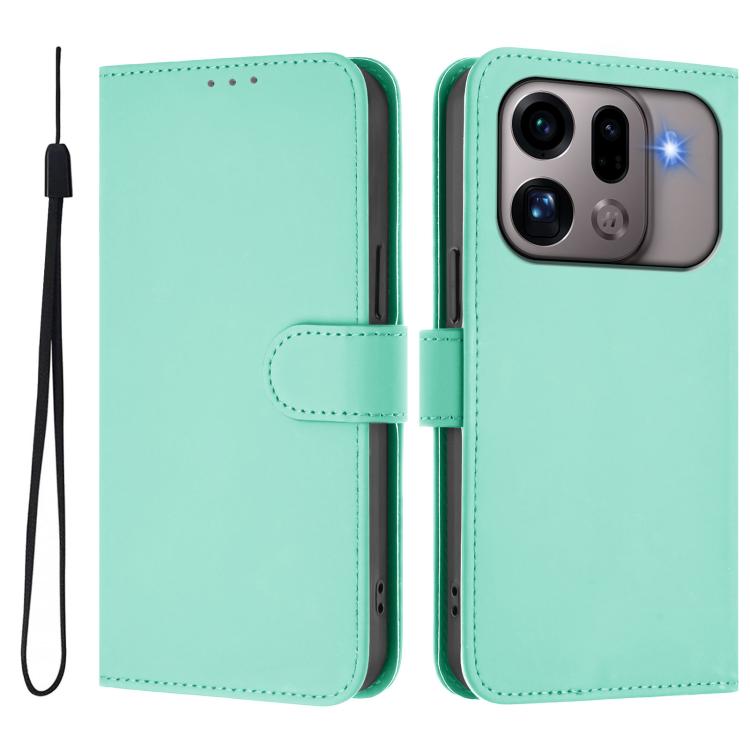 For OPPO Find X9s Pro 5G Skin Feel Solid Color Leather Phone Case with Lanyard