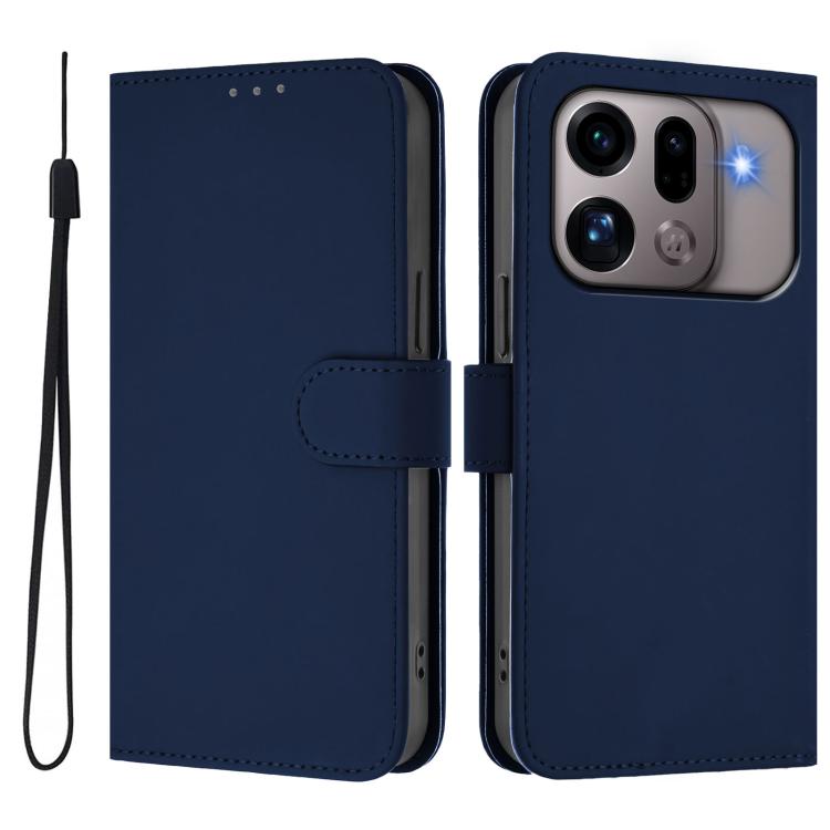 For OPPO Find X9s Pro 5G Skin Feel Solid Color Leather Phone Case with Lanyard