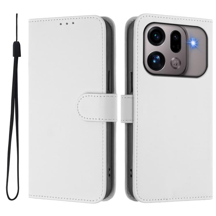 For OPPO Find X9s Pro 5G Skin Feel Solid Color Leather Phone Case with Lanyard