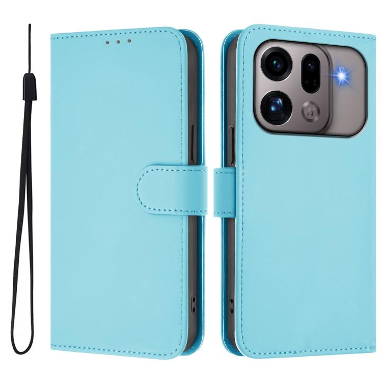 For OPPO Find X9s Pro 5G Skin Feel Solid Color Leather Phone Case with Lanyard