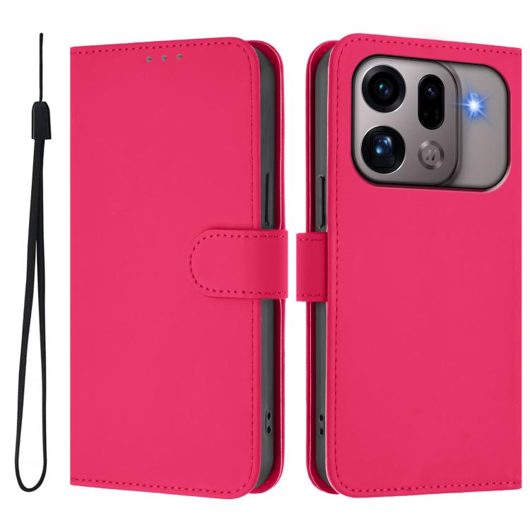 For OPPO Find X9s Pro 5G Skin Feel Solid Color Leather Phone Case with Lanyard