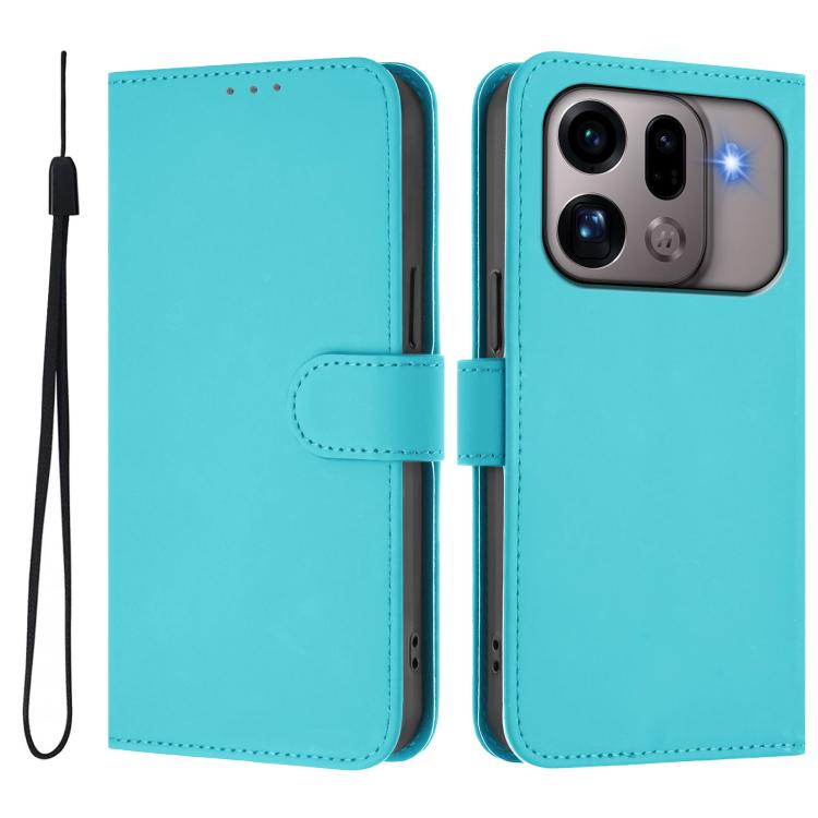 For OPPO Find X9s Pro 5G Skin Feel Solid Color Leather Phone Case with Lanyard