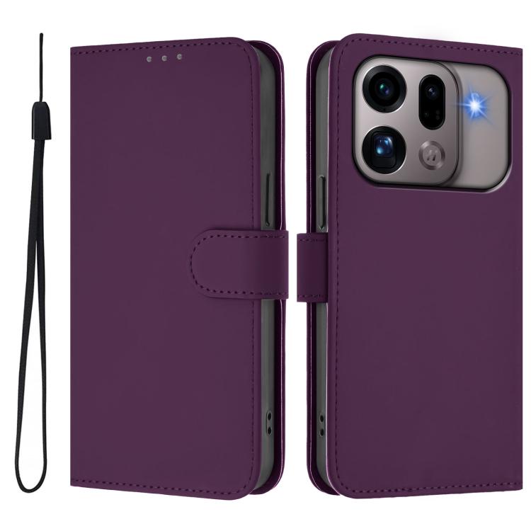 For OPPO Find X9s Pro 5G Skin Feel Solid Color Leather Phone Case with Lanyard