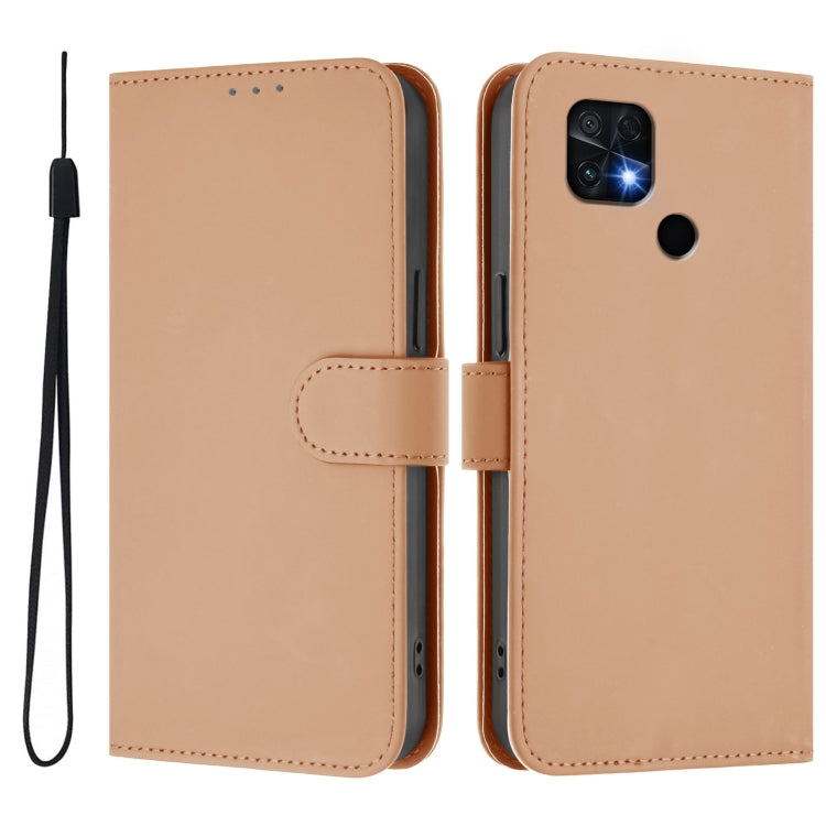 For Redmi 10C Skin Feel Solid Color Leather Phone Case with Lanyard