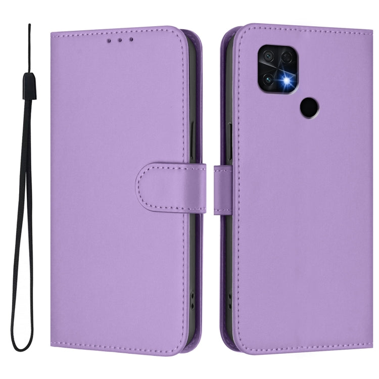 For Redmi 10C Skin Feel Solid Color Leather Phone Case with Lanyard