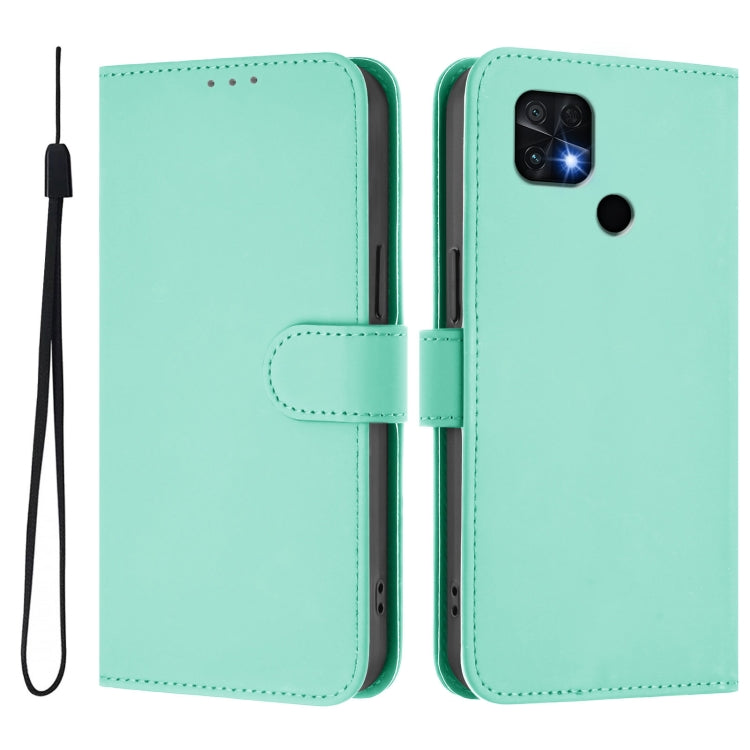 For Redmi 10C Skin Feel Solid Color Leather Phone Case with Lanyard