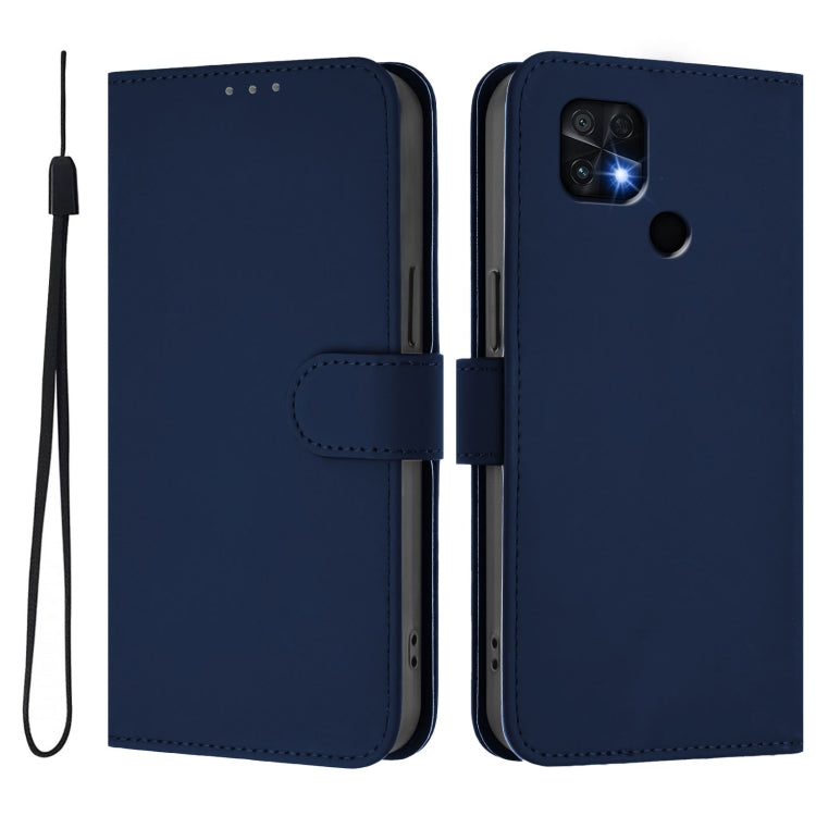 For Redmi 10C Skin Feel Solid Color Leather Phone Case with Lanyard