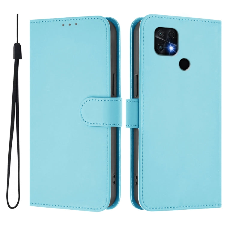 For Redmi 10C Skin Feel Solid Color Leather Phone Case with Lanyard