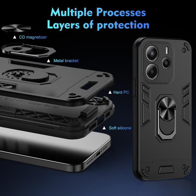 For Redmi Note 14 4G 164.84mm Shockproof Metal Ring Holder Phone Case