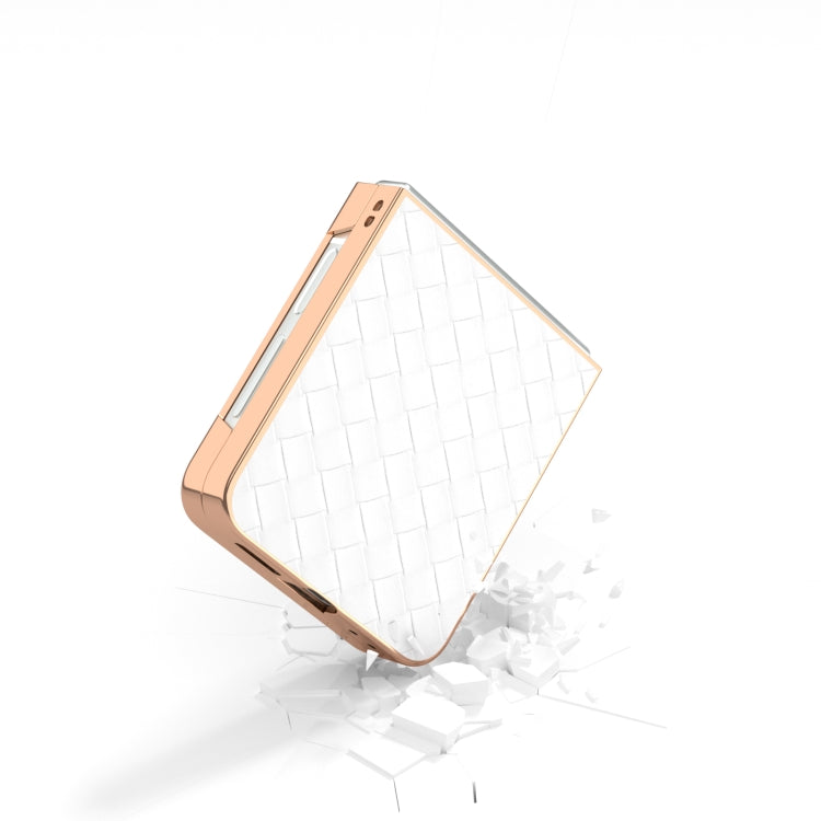 For Samsung Galaxy Z Flip6 / Flip7 FE Electroplated Frame Woven Texture PU Phone Case
