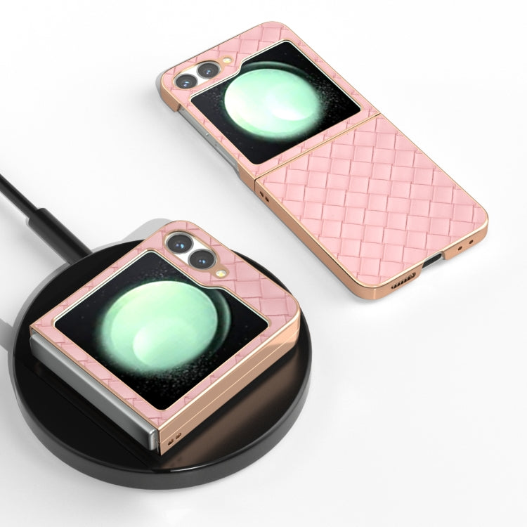 For Samsung Galaxy Z Flip6 / Flip7 FE Electroplated Frame Woven Texture PU Phone Case