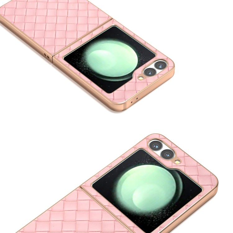 For Samsung Galaxy Z Flip6 / Flip7 FE Electroplated Frame Woven Texture PU Phone Case