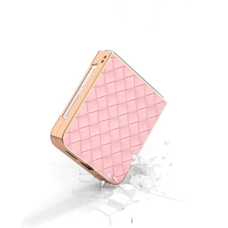 For Samsung Galaxy Z Flip6 / Flip7 FE Electroplated Frame Woven Texture PU Phone Case