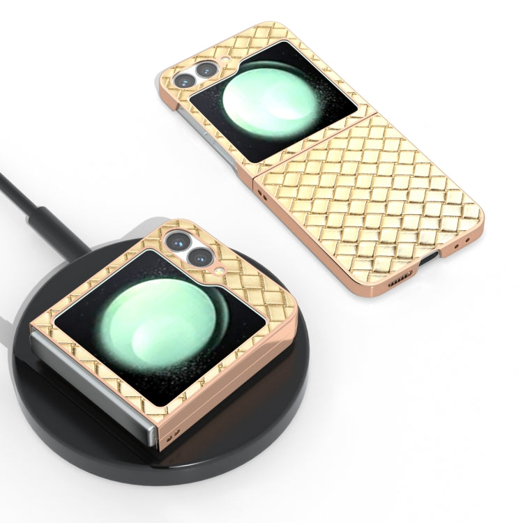 For Samsung Galaxy Z Flip6 / Flip7 FE Electroplated Frame Woven Texture PU Phone Case