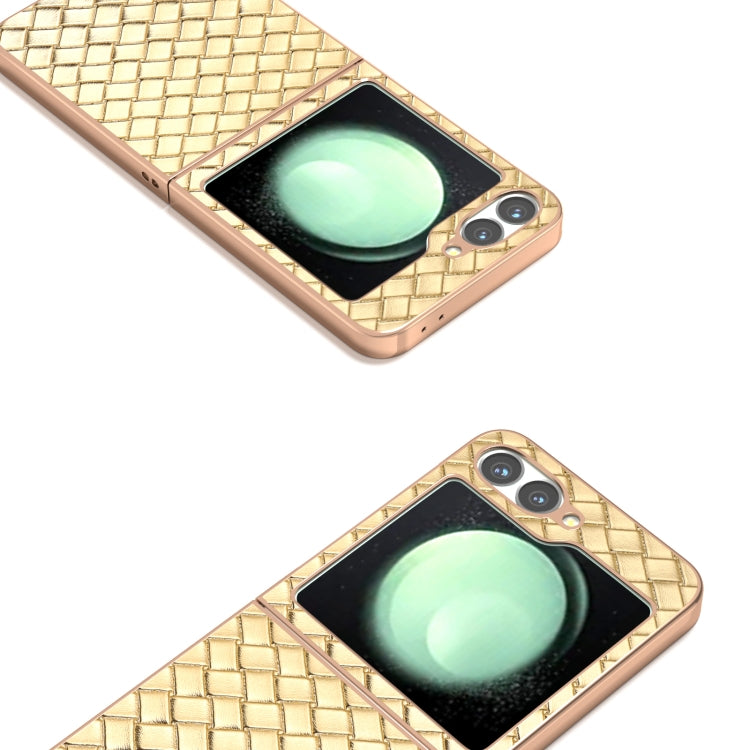 For Samsung Galaxy Z Flip6 / Flip7 FE Electroplated Frame Woven Texture PU Phone Case