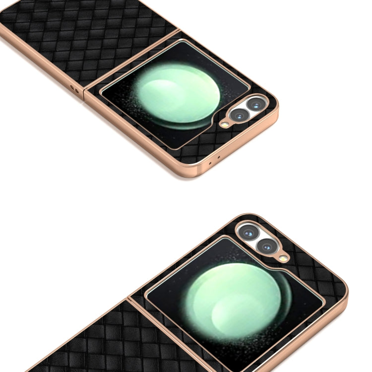 For Samsung Galaxy Z Flip6 / Flip7 FE Electroplated Frame Woven Texture PU Phone Case