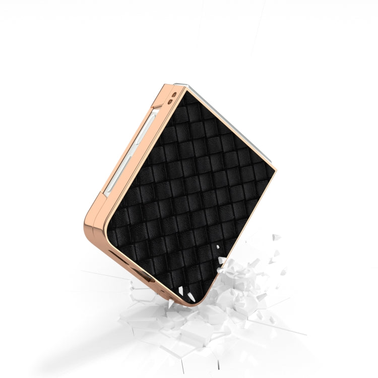 For Samsung Galaxy Z Flip6 / Flip7 FE Electroplated Frame Woven Texture PU Phone Case