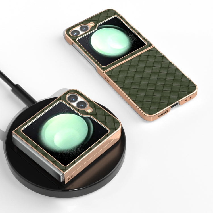 For Samsung Galaxy Z Flip6 / Flip7 FE Electroplated Frame Woven Texture PU Phone Case