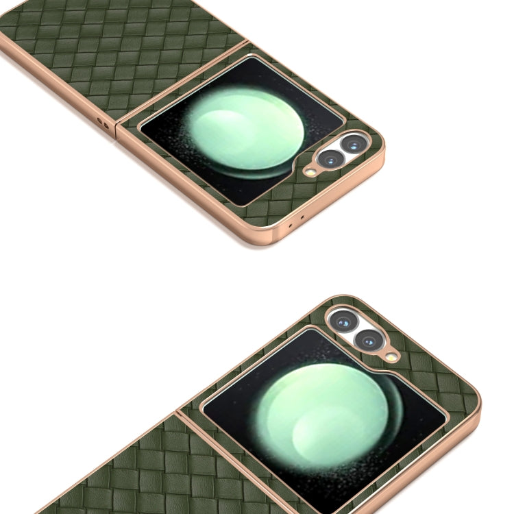 For Samsung Galaxy Z Flip6 / Flip7 FE Electroplated Frame Woven Texture PU Phone Case