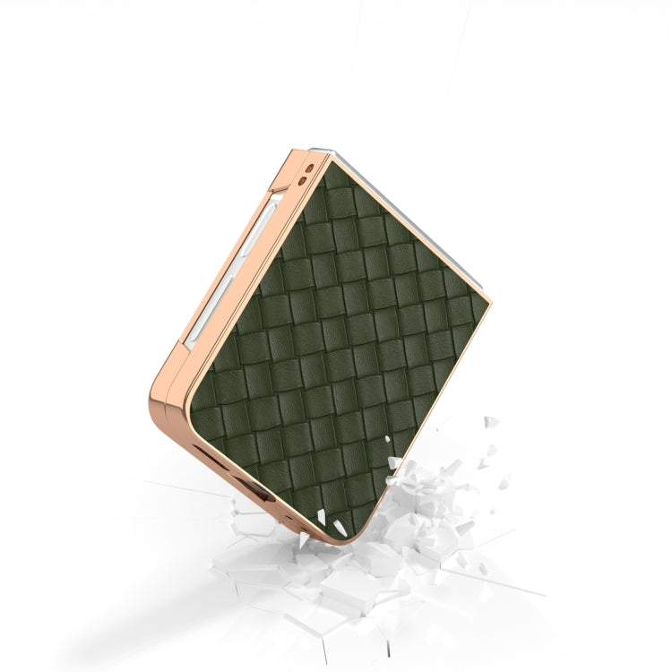 For Samsung Galaxy Z Flip6 / Flip7 FE Electroplated Frame Woven Texture PU Phone Case
