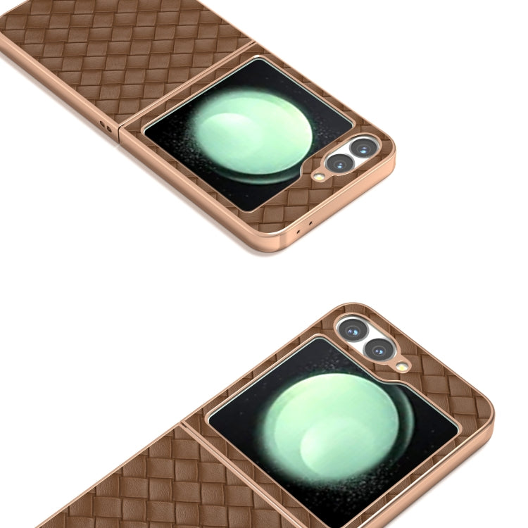 For Samsung Galaxy Z Flip6 / Flip7 FE Electroplated Frame Woven Texture PU Phone Case