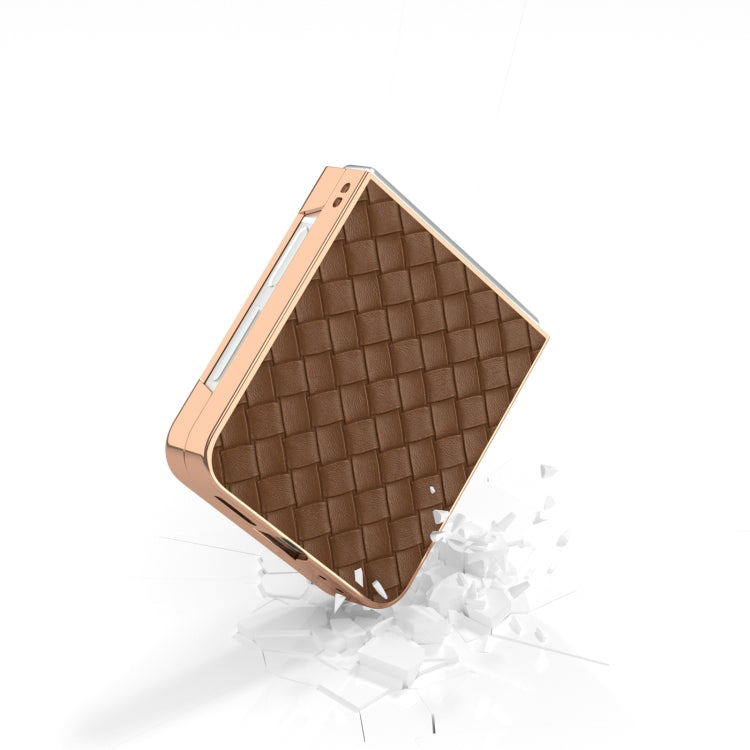 For Samsung Galaxy Z Flip6 / Flip7 FE Electroplated Frame Woven Texture PU Phone Case