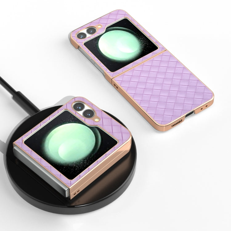For Samsung Galaxy Z Flip6 / Flip7 FE Electroplated Frame Woven Texture PU Phone Case